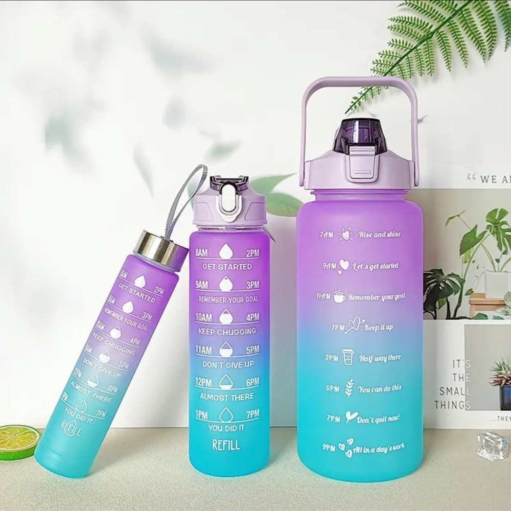 Sports Water Bottle 3-piece Set, Portable Leakproof BPA Free Water Cup plastic